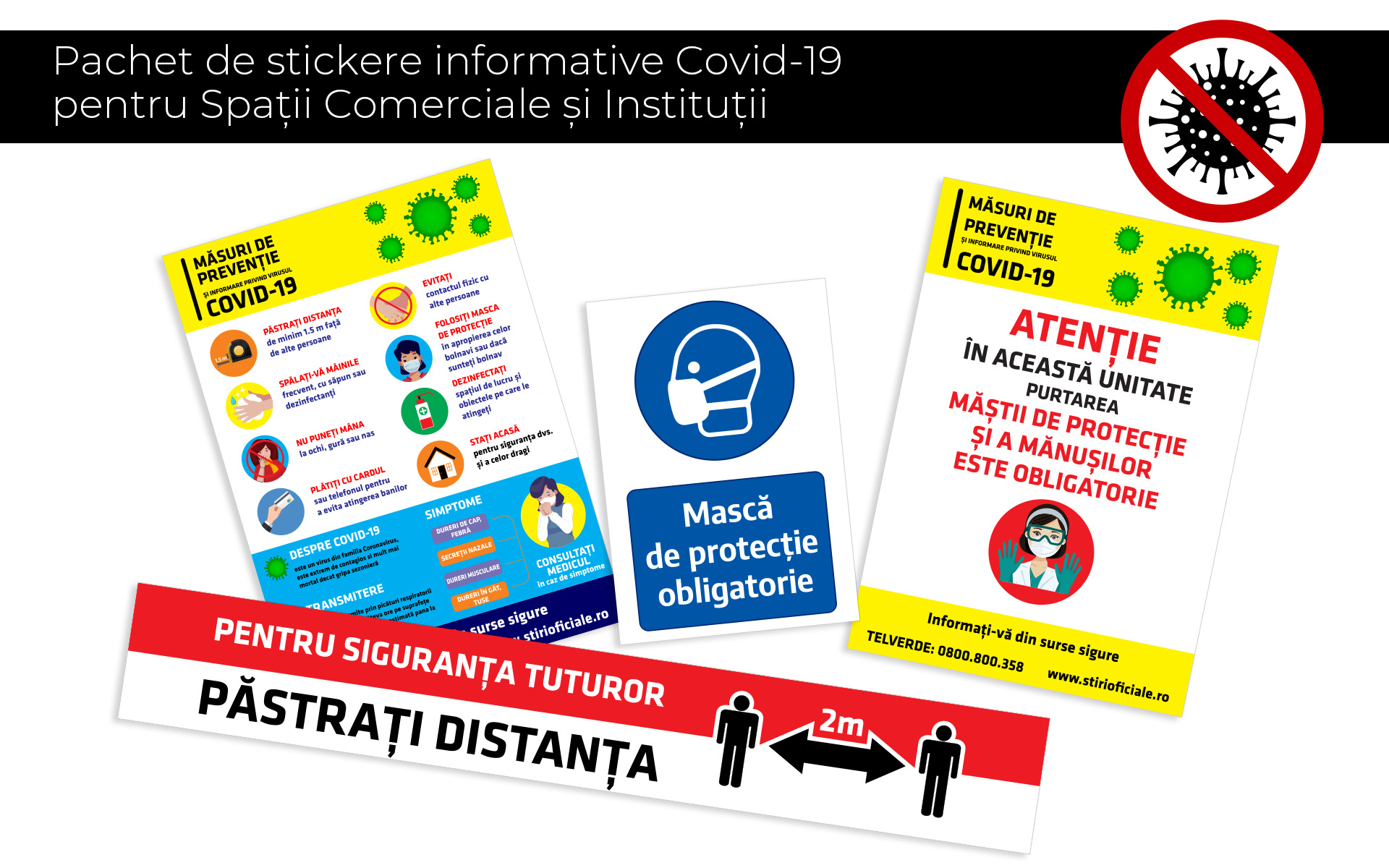 Pachet de stickere informative Covid-19 pentru spatii comerciale si institutii